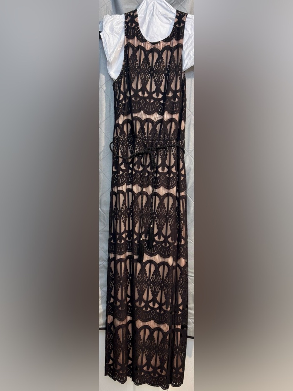 Jessica Howard Black Lace Maxi Dress with Nude Underlay